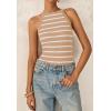 imagePRETTYGARDEN Womens Tops Dressy Casual Halter Neck Going Out Tank Tops for Women 2025 Slim Fit Ribbed Striped Summer TanksLight Khaki