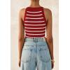 imagePRETTYGARDEN Womens Tops Dressy Casual Halter Neck Going Out Tank Tops for Women 2025 Slim Fit Ribbed Striped Summer TanksRed