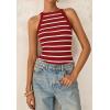 imagePRETTYGARDEN Womens Tops Dressy Casual Halter Neck Going Out Tank Tops for Women 2025 Slim Fit Ribbed Striped Summer TanksRed