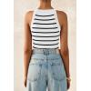 imagePRETTYGARDEN Womens Tops Dressy Casual Halter Neck Going Out Tank Tops for Women 2025 Slim Fit Ribbed Striped Summer TanksWhite