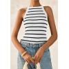 imagePRETTYGARDEN Womens Tops Dressy Casual Halter Neck Going Out Tank Tops for Women 2025 Slim Fit Ribbed Striped Summer TanksWhite