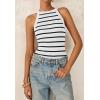imagePRETTYGARDEN Womens Tops Dressy Casual Halter Neck Going Out Tank Tops for Women 2025 Slim Fit Ribbed Striped Summer TanksWhite