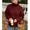 imagePRETTYGARDEN Womens Winter Clothes Pullover Oversized Sweaters Casual Long Sleeve Chunky Cable Knit Turtleneck TopsDark Wine Red