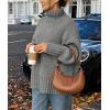 imagePRETTYGARDEN Womens Winter Clothes Pullover Oversized Sweaters Casual Long Sleeve Chunky Cable Knit Turtleneck TopsGrey