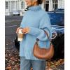 imagePRETTYGARDEN Womens Winter Clothes Pullover Oversized Sweaters Casual Long Sleeve Chunky Cable Knit Turtleneck TopsLight Blue