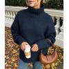 imagePRETTYGARDEN Womens Winter Clothes Pullover Oversized Sweaters Casual Long Sleeve Chunky Cable Knit Turtleneck TopsNavy