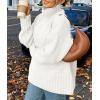 imagePRETTYGARDEN Womens Winter Clothes Pullover Oversized Sweaters Casual Long Sleeve Chunky Cable Knit Turtleneck TopsWhite