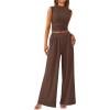 imagePRETTYGARDEN 2 Piece Sets for Women Summer 2025 Airport Travel Outfits Crop Tank Tops Wide Leg Pants Matching Lounge SetsCoffee
