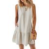 imagePRETTYGARDEN Casual Short Summer Dresses for Women 2025 Sleeveless Crewneck Cute Ruffle Loose Vacation Mini Tshirt DressLight Grey