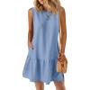 imagePRETTYGARDEN Casual Short Summer Dresses for Women 2025 Sleeveless Crewneck Cute Ruffle Loose Vacation Mini Tshirt DressSky Blue