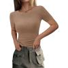 imagePRETTYGARDEN Women 2025 Summer Crew Neck Short Sleeve Tops Ribbed Knit Slim Fit Fashion Basic Tee Shirts Casual Going Out TopLight Khaki