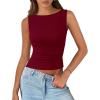 imagePRETTYGARDEN Women Going Out Tops Summer 2025 Cute Split Hem Ruched Sleeveless Shirt Spring Fashion Y2K Ribbed Tank TopWine Red
