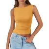 imagePRETTYGARDEN Women Going Out Tops Summer 2025 Cute Split Hem Ruched Sleeveless Shirt Spring Fashion Y2K Ribbed Tank TopYellow