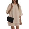 imagePRETTYGARDEN Womens 2 Piece Lounge Sets 2025 Summer Short Sleeve Tunic Tops Drawstring Shorts Matching Outfits TracksuitsBeige