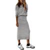 imagePRETTYGARDEN Womens 2 Piece Sets Lounge Striped Sweater Fall Casual Long Sleeve Knit Midi Skirts Matching Travel OutfitsGrey White Stripe