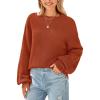 imagePRETTYGARDEN Womens 2024 Winter Chunky Knit Sweater Casual Long Lantern Sleeve Crewneck Pullover Jumper TopsBrick Red