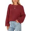 imagePRETTYGARDEN Womens 2024 Winter Chunky Knit Sweater Casual Long Lantern Sleeve Crewneck Pullover Jumper TopsWine Red