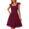 imagePRETTYGARDEN Womens 2025 Casual Mini Summer Dresses Sleeveless Tulle Ruffle Square Neck Tiered Smocked Wedding Guest DressWine Red