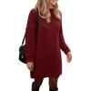 imagePRETTYGARDEN Womens 2025 Fall Knit Pullover Sweaters Long Sleeve Crewneck Oversized Loose Short Sweater DressWine Red