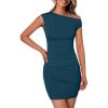 imagePRETTYGARDEN Womens 2025 Spring Mini Dress Sleeveless Off The Shoulder Ruched Short Fashion Bodycon Party Summer DressesPeacock Blue