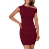imagePRETTYGARDEN Womens 2025 Spring Mini Dress Sleeveless Off The Shoulder Ruched Short Fashion Bodycon Party Summer DressesWine Red