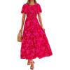 imagePRETTYGARDEN Womens 2025 Summer Casual Flutter Short Sleeve Boho Floral Maxi Dress Crew Neck Smocked Tiered Long DressesXred