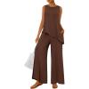 imagePRETTYGARDEN Womens 2025 Two Piece Matching Lounge Sets Asymmetrical Split Tank Tops Wide Leg Pants Summer Outfits TracksuitLight Coffee