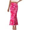 imagePRETTYGARDEN Womens Floral Print Mesh Long Skirt High Waisted Bodycon Fishtail Flowy Summer Maxi Skirts for Women TrendyFloral Pink