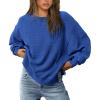 imagePRETTYGARDEN Womens Oversized Crewneck Sweatshirts Fall Fashion Casual Long Sleeve Pullover Waffle Knit Spring Shirts TopRoyal Blue