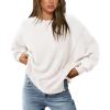 imagePRETTYGARDEN Womens Oversized Crewneck Sweatshirts Fall Fashion Casual Long Sleeve Pullover Waffle Knit Spring Shirts TopWhite