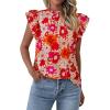 imagePRETTYGARDEN Womens Ruffle Short Sleeve Summer Tops 2025 Trendy Floral Trim Neck Casual Dressy Chiffon Boho Blouses ShirtsYellow Red Flower