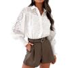 imagePRETTYGARDEN Womens Spring Button Down Shirts Dressy Casual Fall Long Puff Sleeve Eyelet Loose Fit Collared Blouse TopWhite