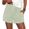 imagePRETTYGARDEN Womens Striped Boxer Shorts Summer 2025 Trendy Casual Elastic Waist Lounge Sleep Pajama Bottoms Beach ShortsStriped Light Green White