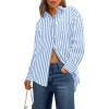 imagePRETTYGARDEN Womens Striped Button Down Shirt Spring 2025 Oversized Collared Long Sleeve Office Work Blouses TopsSky Blue