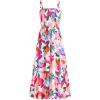 imagePRETTYGARDEN Womens Summer Dresses 2025 Casual Spaghetti Strap Ruffle Smocked Flowy Floral Print Maxi Dress with PocketsApricot Rose Red Flower