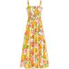 imagePRETTYGARDEN Womens Summer Dresses 2025 Casual Spaghetti Strap Ruffle Smocked Flowy Floral Print Maxi Dress with PocketsWhite Yellow Flower