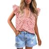imagePRETTYGARDEN Womens Summer Tops 2025 Dressy Casual Ruffle Cap Sleeve Button V Neck Embroidered Eyelet Blouses ShirtsPink