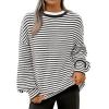 imagePRETTYGARDEN Womens Sweaters 2025 Puffy Long Sleeve Crewneck Soft Loose Pullover Tops Chunky Knitted Striped SweaterStriped Black