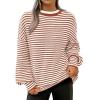 imagePRETTYGARDEN Womens Sweaters 2025 Puffy Long Sleeve Crewneck Soft Loose Pullover Tops Chunky Knitted Striped SweaterStriped Caramel