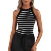 imagePRETTYGARDEN Womens Tops Dressy Casual Halter Neck Going Out Tank Tops for Women 2025 Slim Fit Ribbed Striped Summer TanksBlack