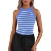 imagePRETTYGARDEN Womens Tops Dressy Casual Halter Neck Going Out Tank Tops for Women 2025 Slim Fit Ribbed Striped Summer TanksBlue