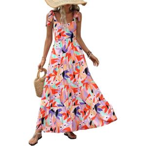 imagePRETTYGARDEN Womens Dresses 2025 Summer Floral Sleeveless Maxi Dress Casual Spaghetti Strap Tiered Flowy Beach Long DressFpink