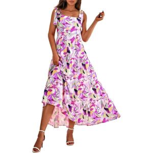 imagePRETTYGARDEN Womens Dresses 2025 Summer Floral Sleeveless Maxi Dress Casual Spaghetti Strap Tiered Flowy Beach Long DressFpurple Red