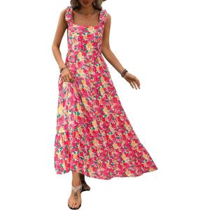 imagePRETTYGARDEN Womens Dresses 2025 Summer Floral Sleeveless Maxi Dress Casual Spaghetti Strap Tiered Flowy Beach Long DressFred Yellow