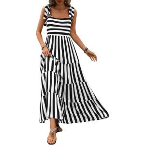 imagePRETTYGARDEN Womens Dresses 2025 Summer Floral Sleeveless Maxi Dress Casual Spaghetti Strap Tiered Flowy Beach Long DressSblack