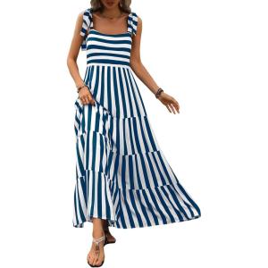 imagePRETTYGARDEN Womens Dresses 2025 Summer Floral Sleeveless Maxi Dress Casual Spaghetti Strap Tiered Flowy Beach Long DressSblue White