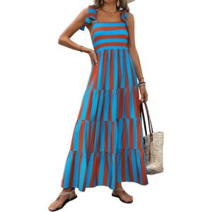 imagePRETTYGARDEN Womens Dresses 2025 Summer Floral Sleeveless Maxi Dress Casual Spaghetti Strap Tiered Flowy Beach Long DressSbrick Red Blue