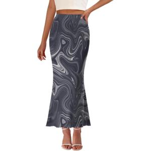 imagePRETTYGARDEN Womens Floral Print Mesh Long Skirt High Waisted Bodycon Fishtail Flowy Summer Maxi Skirts for Women TrendyFloral Gray