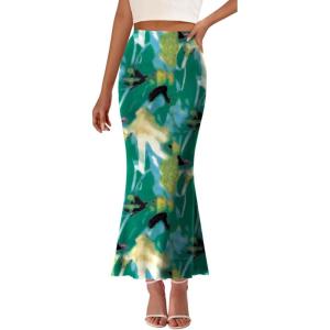 imagePRETTYGARDEN Womens Floral Print Mesh Long Skirt High Waisted Bodycon Fishtail Flowy Summer Maxi Skirts for Women TrendyFloral Green