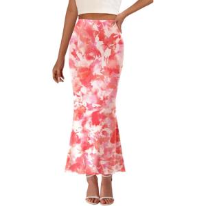 imagePRETTYGARDEN Womens Floral Print Mesh Long Skirt High Waisted Bodycon Fishtail Flowy Summer Maxi Skirts for Women TrendyFloral Light Orange
